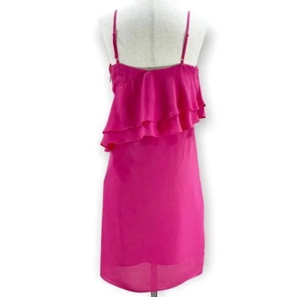 NEW J.Crew‎ Mini Dress Hot Pink Spaghetti Strap Flounce Ruffle - Picture 3 of 13